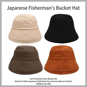 Chapeau Bob Couleur Unie Coton Sergé Large Bord Protection Solaire Pliable Casquette De Pêcheur Hommes Femmes Décontracté
