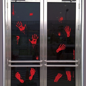 Realistic red bloody handprints and footprints decals for Halloween party window decoration