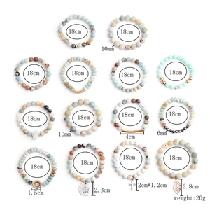 Natural stone beaded bracelets set with cross pendants and engraved charms for women