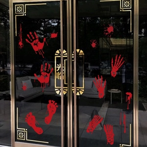 Halloween blood handprint and footprint static window clings for spooky party decor