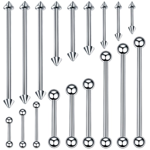 Stainless Steel Tongue Rings Body Piercing Jewelry Cartilage Studs With Ball And Cone Spike Ends For Men Women