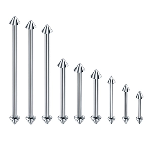 Set of 9 stainless steel tongue barbells and ear studs with spike ends in various lengths