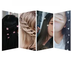 Vue détaillée de mini barrettes à fleurs et nœuds sur diverses coiffures tressées pour filles