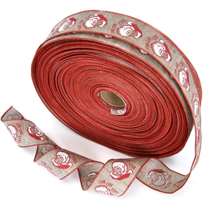 Christmas burlap ribbon with Santa HO HO HO print for DIY holiday gift wrapping decor