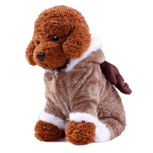 Detail of coral fleece pet reindeer hoodie with soft white collar and plush antlers