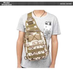 Tactical chest bag featuring digital camouflage pattern and functional Molle system