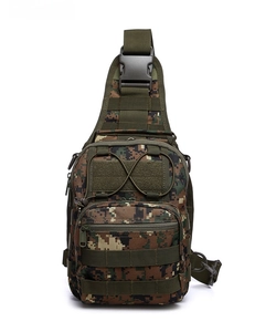 Tactical camouflage shoulder bag featuring MOLLE system and durable digital forest fabric