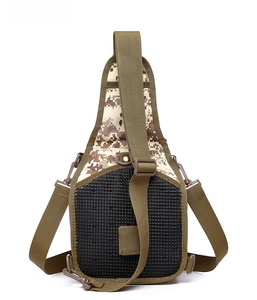 Back view of desert digital camouflage tactical chest bag with breathable mesh padding
