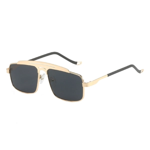 Modern double bridge aviator sunglasses with gold metal frame and black lenses
