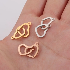 Mirror polished stainless steel double heart connectors in gold, silver and rose gold