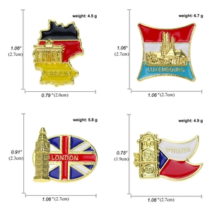 Pins émaillés des monuments de Berlin Londres Prague et Luxembourg avec dimensions