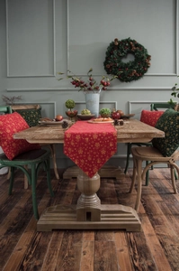 Christmas table runner and pillows set with festive snowflake and bell prints