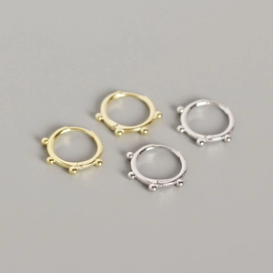 Minimalist S925 Sterling Silver Beaded Hoop Earrings For Women Geometric Round Silver Ball Earrings Daily Fashion Jewelry