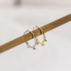 Minimalist S925 sterling silver hoop earrings with small beads in gold and silver finish