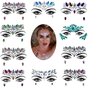 Glittering facial gemstone stickers for EDM festivals with diverse gem arrangement patterns