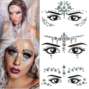 Detailed iridescent acrylic face jewel set with star, moon and water drop geometric designs