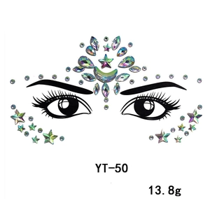 Detailed holographic face jewels set YT-50 featuring star and teardrop shapes