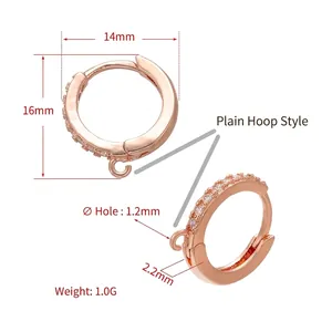 Micro-pave zircon hoop earring findings in rose gold with small hanging loop loops
