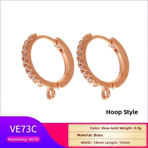 Detail of rose gold brass ear hoop with micro-pave zircons and pendant hanging loop