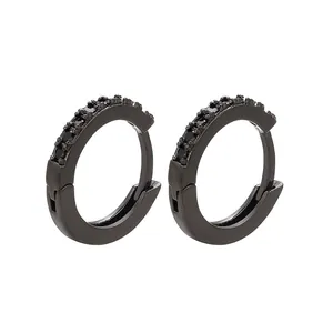 Elegant gold-plated hoop earrings with micro-set black cubic zirconia stones in a pair