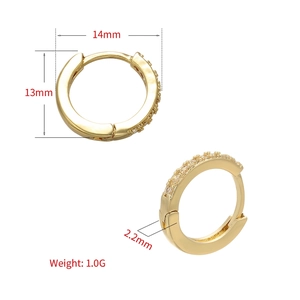 18K gold plated asymmetric micro-pave cubic zirconia hoop earrings with 14mm diameter