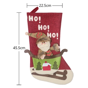 Red felt Christmas stocking with 3D Santa Claus and HO! HO! HO! text, 45.5cm tall