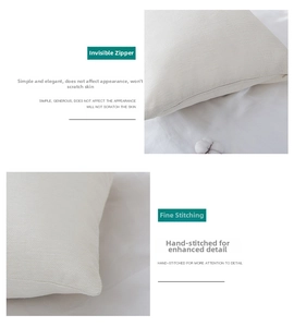 Detail showing hidden zipper and hand-stitched seams of the polyester cushion cover