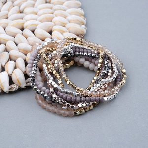 Multilayer Miyuki bead bracelet set with golden copper tubes and crystal faceted beads