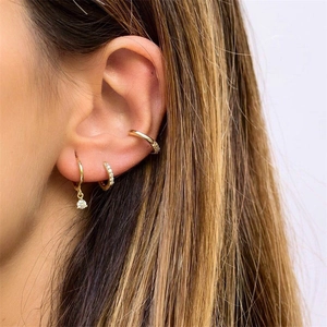 S925 sterling silver hoop earrings set with cubic zirconia diamonds for women