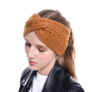 Ginger yellow chunky knit twisted headband for women in cozy winter acrylic style