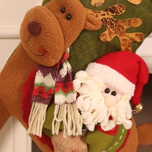 Botte de Noël 3D avec Père Noël et Renne en tricot vert et beige et peluche douce