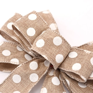 Red ripple burlap bow 25cm for Christmas tree decoration with white polka dot patterns