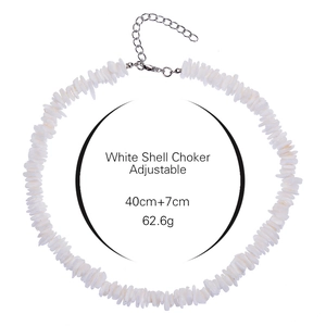 Macro detail of white shell choker necklace with adjustable silver metal clasp