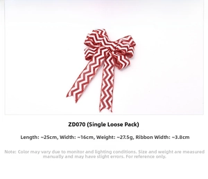 Detail view of 25cm red wavy burlap Christmas bow with dimensions and material specs