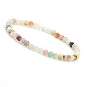 Macro detail of 4mm natural stone beads showing texture of agate and amazonite
