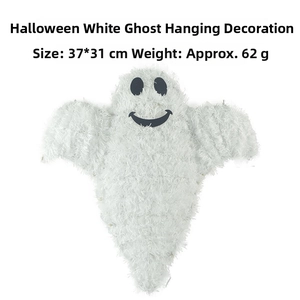 Detailed view of white Halloween ghost hanging decoration measuring 37 by 31 centimeters