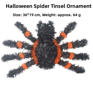 Spider Halloween hanging decoration with black and orange tinsel, size 36x19 cm