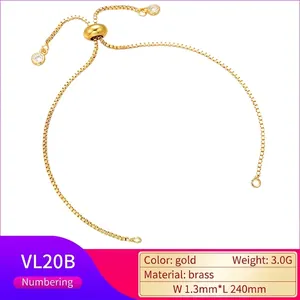 Detail of 1.3mm gold brass adjustable box chain bracelet with 240mm total length