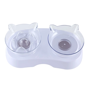 Doppia ciotola a orecchie di gatto con supporto rialzato e inserto slow feeder per gatti