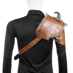 Brown PU leather medieval Viking shoulder armor with retro punk style and horn detail