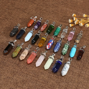 Natural Stone Crystal Hexagonal Column Pendant Necklace Amethyst Rose Quartz Pointed Bullet Healing Jewelry Women Men