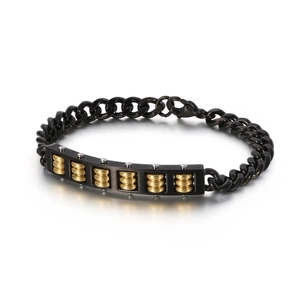 Industrial black stainless steel cuban link bracelet with golden abacus bead design