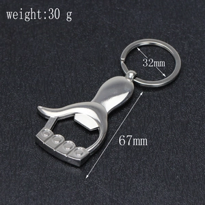 Multi-functional silver metal thumb bottle opener keychain with size and weight dimensions