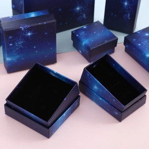 Deep blue starry sky pattern jewelry boxes in multiple sizes for rings and earrings