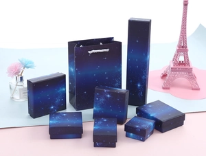 Starry sky gift bag and deep blue jewelry boxes set for rings and earrings