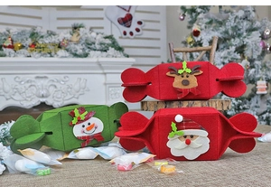 Christmas non-woven candy bags with festive 3D Santa, snowman, and reindeer characters