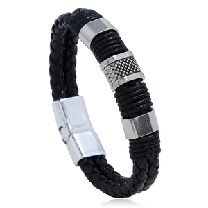 Woven PU Leather Bracelet For Men With Alloy Magnetic Clasp Punk Style Minimalist Multi Layer Wristband Jewelry