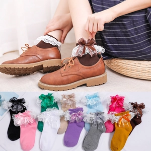 Lolita style lace socks with cute bow decoration available in ten diverse colors