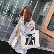 Borsa tote in tela bianca alla moda per donna con elegante stampa di lettere quotidiana