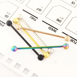 Five-piece set of matte industrial barbells in black gold silver and rose gold finishes